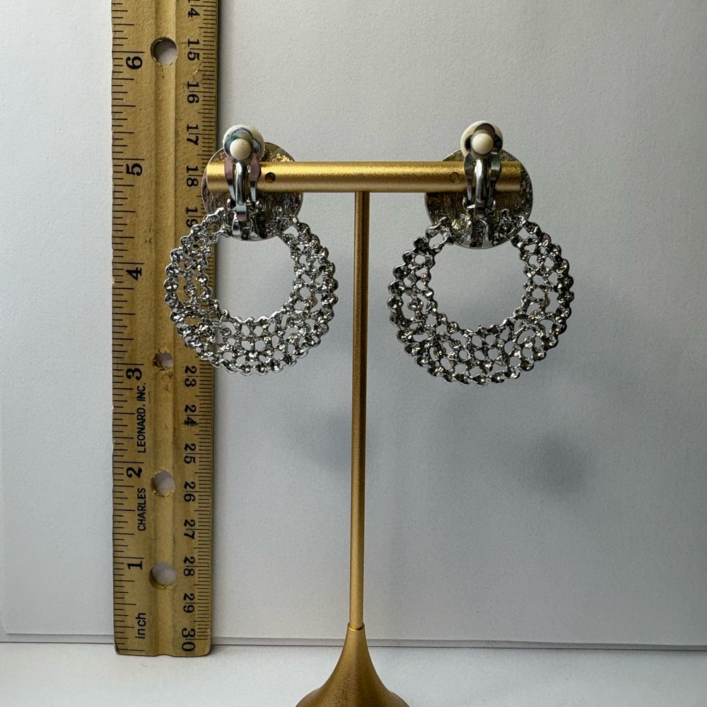 Elegant Silver Hoop clip on Earrings - Picture 2 of 2